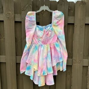 NWT Selkie Long Sleeve Tie Dye Boleyn Short Dress Size Large